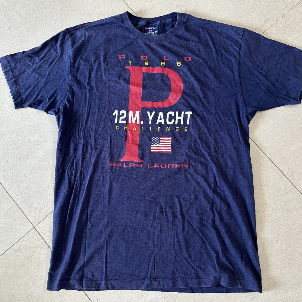 Vtg Polo Ralph Lauren 1996 Yacht Challenge T-Shirt Navy size Medium